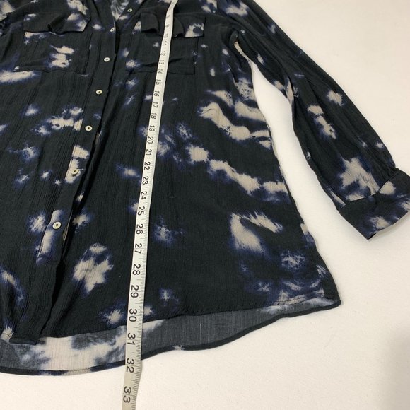 Zara Tunic Womens L Button Down Crinkle Tie-Dye Long Sleeve Pockets Loose Fit - Picture 12 of 13